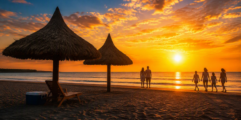 Atardecer Playa de Coveñas en el Golfo de Morrosquilllo, Sucre, Colombia